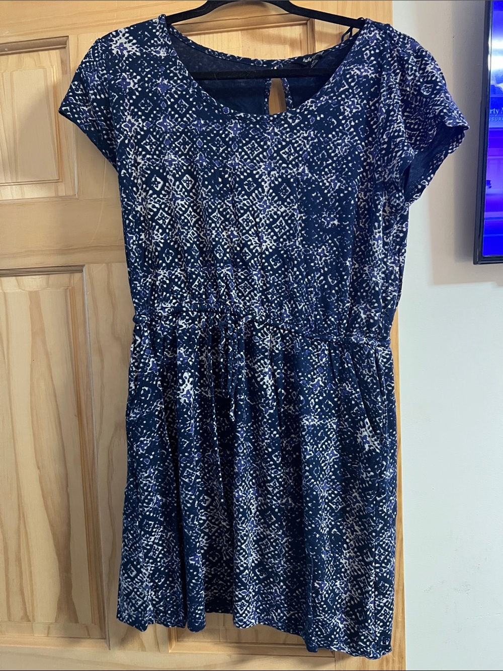 Lucky Brand Navy Blue Printed Short Sleeve Casual Dress